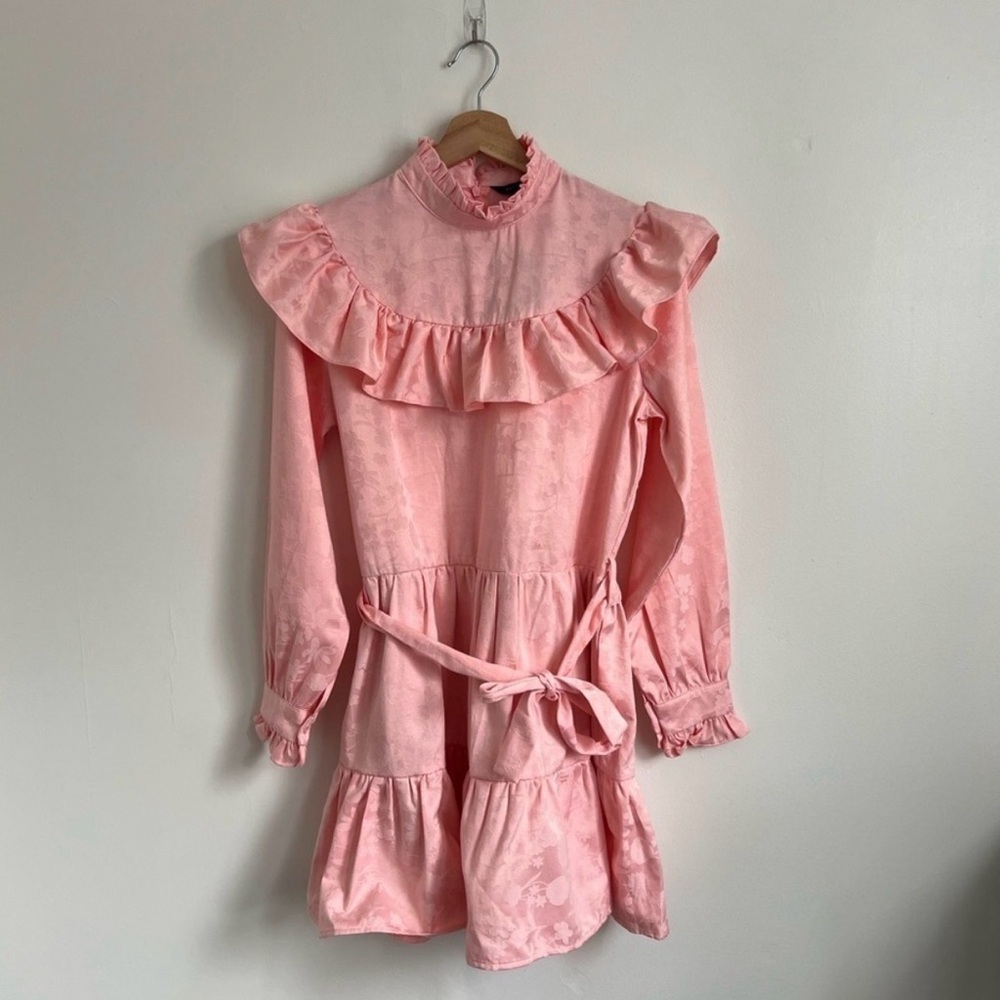 Sister Jane Pink Floral Mock Neck Long Sleeve Mini Babydoll Dress